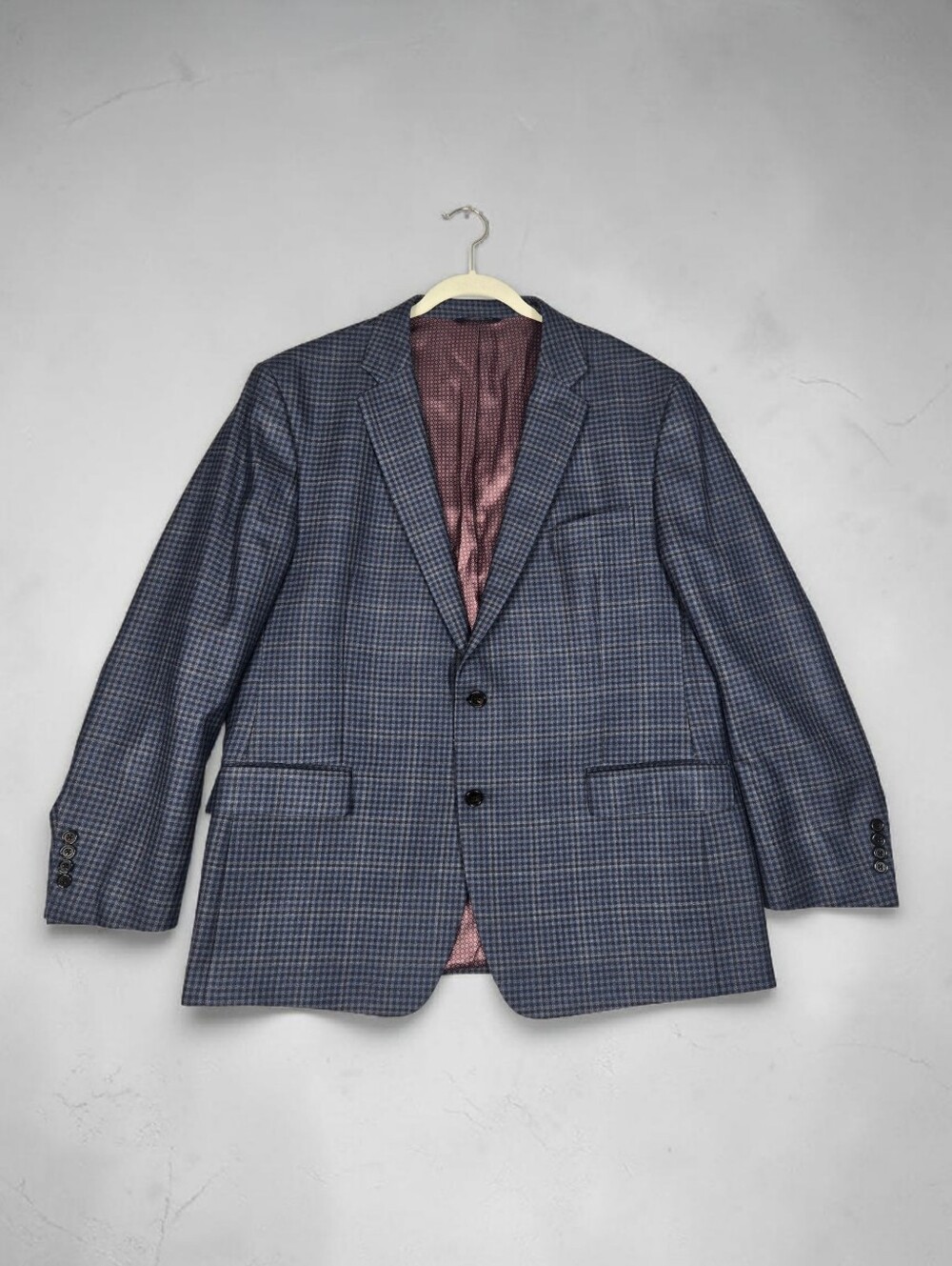 Ralph Lauren Navy Check 2 Button Men's Blazer Wool Silk Blend 46R - Picture 2 of 15
